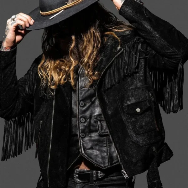Men's Black Suede Fringe Style Jacket - Western Style Genuine Cow Leather, Tassel Accents, Cowboy Jacket