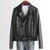 Women's Genuine Sheepskin Leather Motorcycle Jacket with Suit Collar