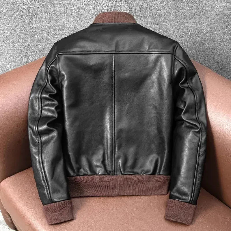 Men's Classic A1 Bomber Jacket - Genuine Cowhide Leather Casual Fashion - Image 2