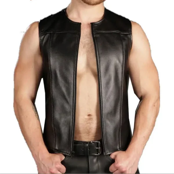 Men's Black Leather Vest