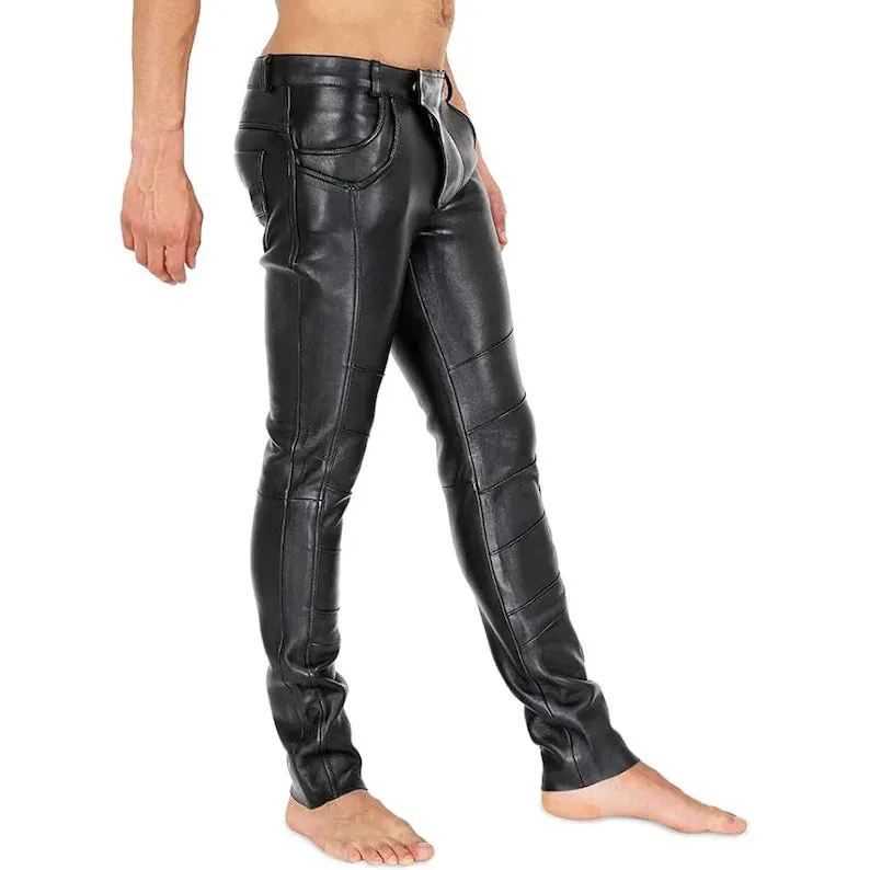 Men's Genuine Leather Pants: Versatile Motorcycle and Casual Wear Trousers - Image 4