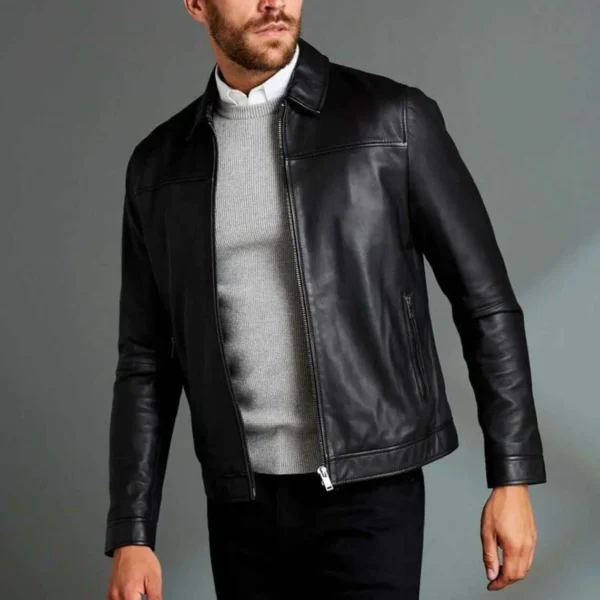 Men's Casual Sleeveless Stand Collar Genuine Leather Waistcoat