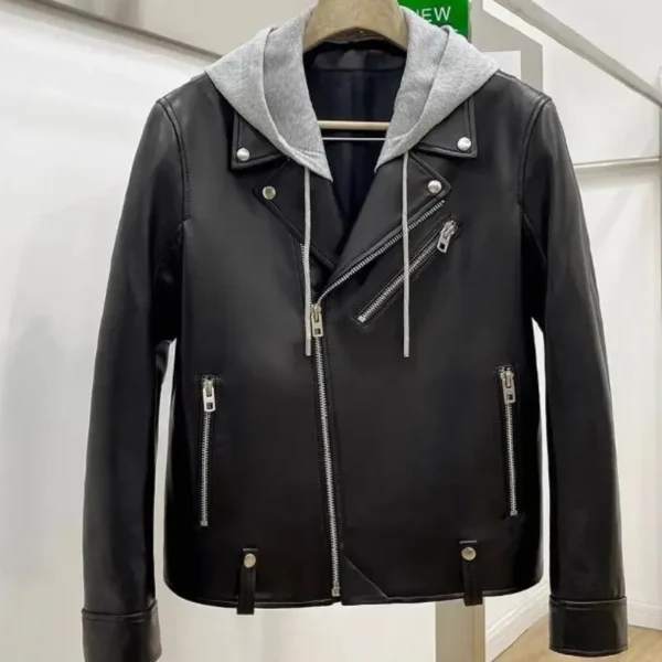 Men's Hooded Genuine Sheepskin Leather Jacket