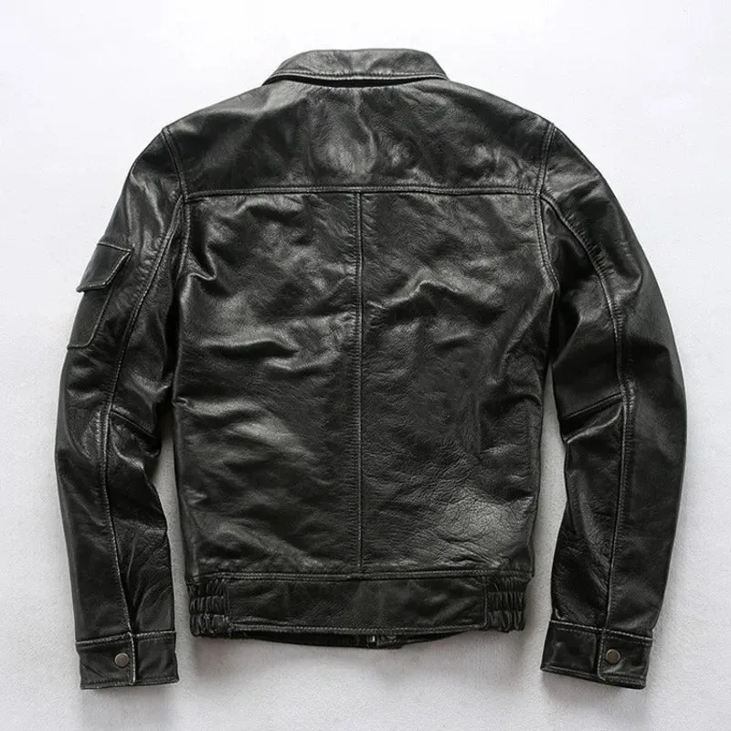 Men's Cowhide Leather Air Force Flight Jacket with Pockets - Image 4