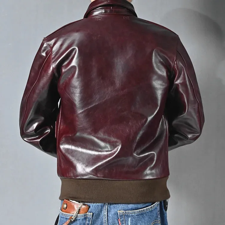 Men's Genuine Cowhide Leather Vintage Flight Jacket with Oil Wax Finish - Image 2