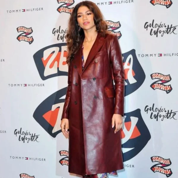 Zendaya Coleman Leather Trench Coat For Women