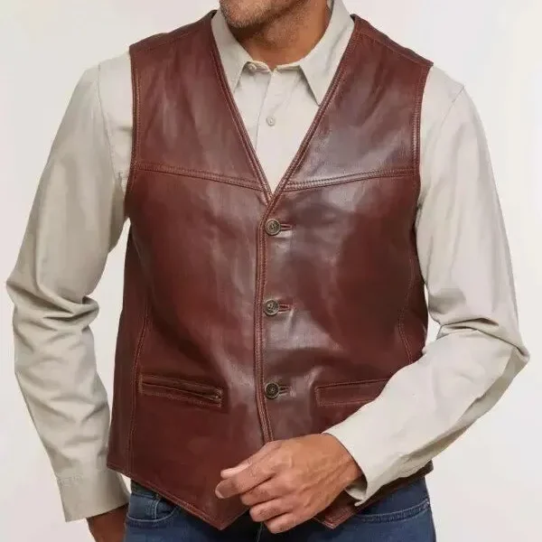 Men's Distressed Lambskin Leather Vest