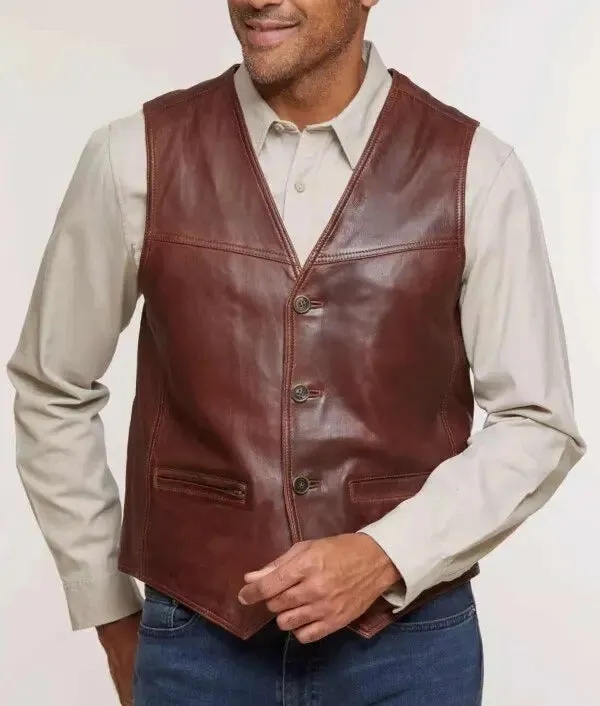 Men's Distressed Lambskin Leather Vest