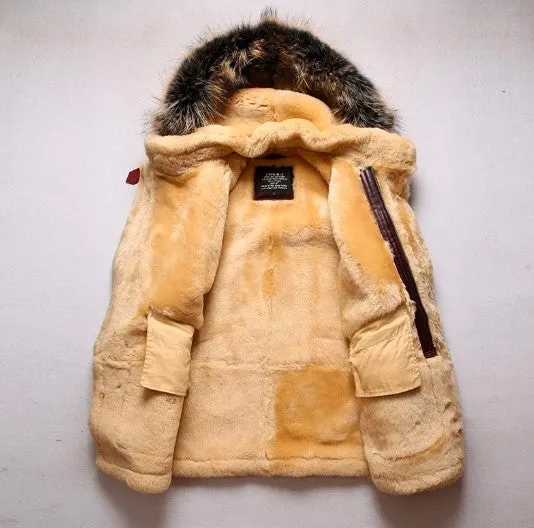 Winter High Quality Thickened B7 White Bomber Sheepskin Leather Jacket - Image 3