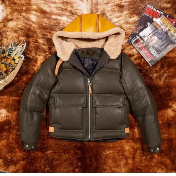 100% Natural Sheepskin Jacket: Fashionable Street Leatherwear for Moto Riders