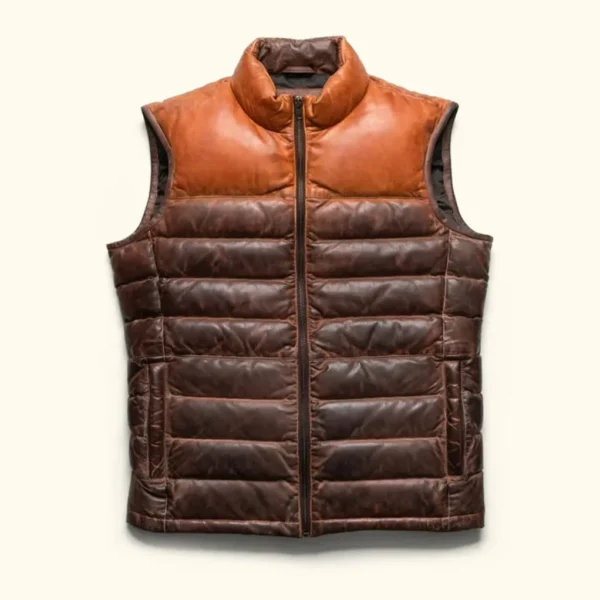 Brown Sheepskin Men's Puffer Leather Jacket - Stylish and Warm Outerwear