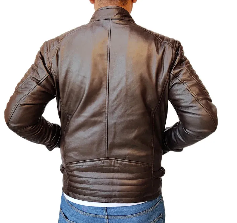 Men's Handmade Slim Fit Lambskin Leather Jacket - Image 9