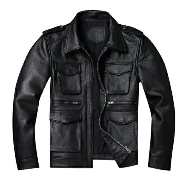 Men's Slim Fit Distressed Moto Biker Leather Jacket: 100% Cowhide with Skull Design