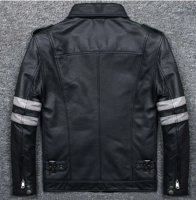 Men's Genuine Cowhide Leather Jacket with Pockets - Image 2