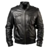 Men's Black Genuine Leather Biker Jacket with Classic Moto Design