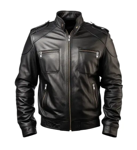 Men's Black Genuine Leather Biker Jacket with Classic Moto Design