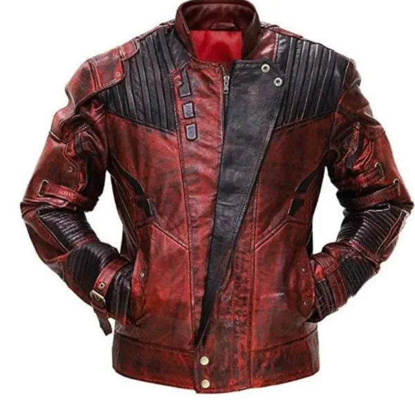 Chris Pratt Inspited GOG Volume 3 Starlord Galaxy Movie Distressed Red Cosplay Halloween Real Leather Jacket for Men