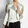 Trendy Style Women's Full White Punk Brando Spiked Studded Leather Jacket