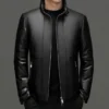 Men's Fashion Leather Jacket Stand Collar Down Jacket Sheep Skin Coat