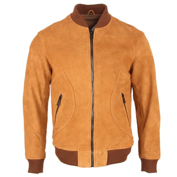 Mens Brown Biker Bomber Genuine Suede Motorcycle Riding Casual Classic Uniform Smooth Winter Warm Leather Jacket