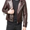 Men's Slim Fit Brown Lambskin Motorcycle Biker Leather Jacket