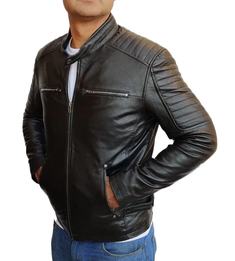 Men's Handmade Slim Fit Lambskin Leather Jacket - Image 4