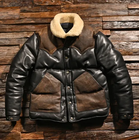Men's Genuine Sheepskin Leather Motorcycle Jacket with Stitched Cowhide Accents