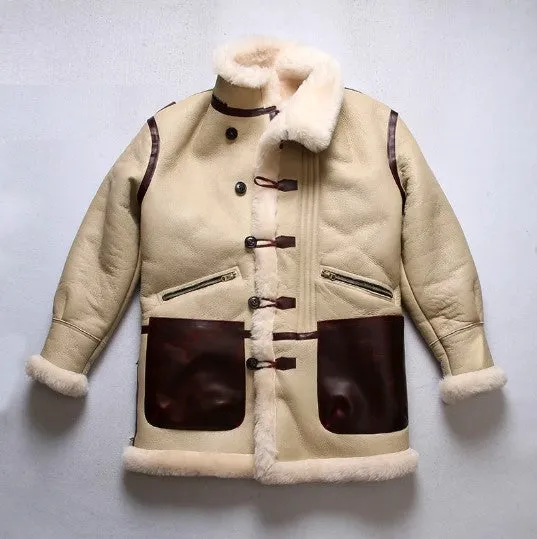 Winter High Quality Thickened B7 White Bomber Sheepskin Leather Jacket