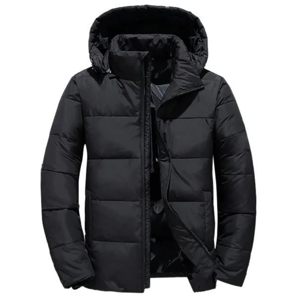 Mens Black Parachute Removable Hood Warm Padded Design Casual Polo Neck Puffer Jacket