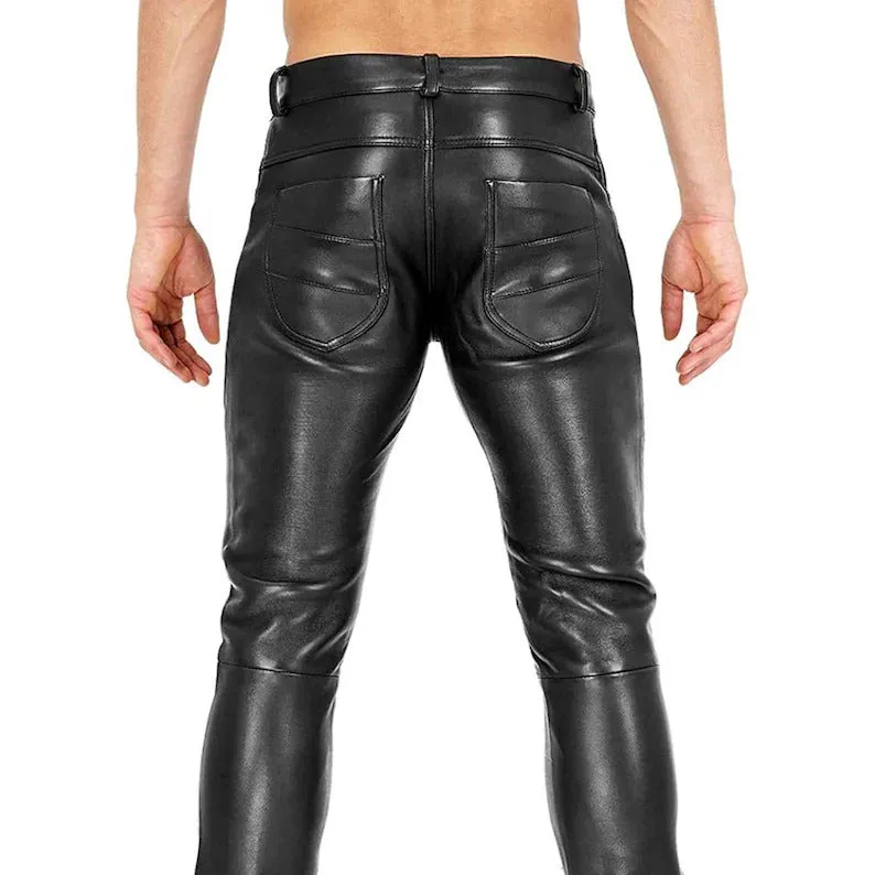 Men's Genuine Leather Pants: Versatile Motorcycle and Casual Wear Trousers - Image 5
