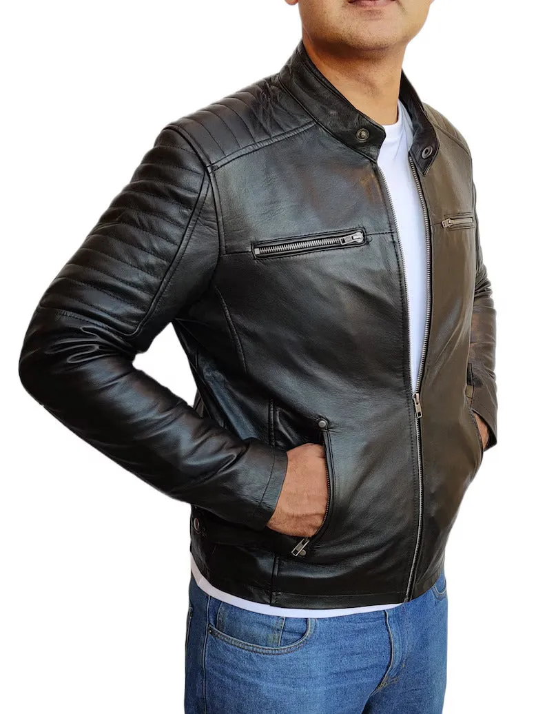 Men's Handmade Slim Fit Lambskin Leather Jacket - Image 2