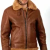 Men's Brown Aviator Genuine Shearling Leather Bomber Jacket - Fur Collar Upper Coat