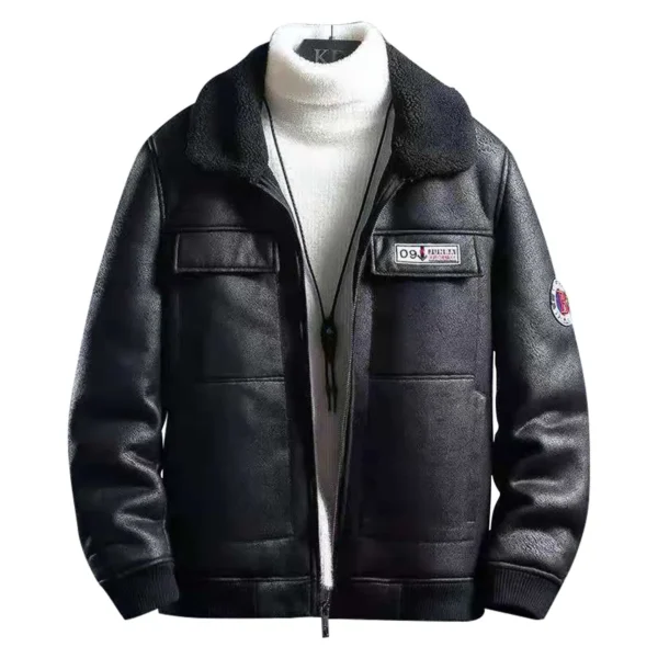 Mens Vintage Distressed Black Bomber Aviator Genuine Sheepskin Sherpa Shearling Faux Fur Lined Air Force G1 Military Winter Warm Casual Classic Leather