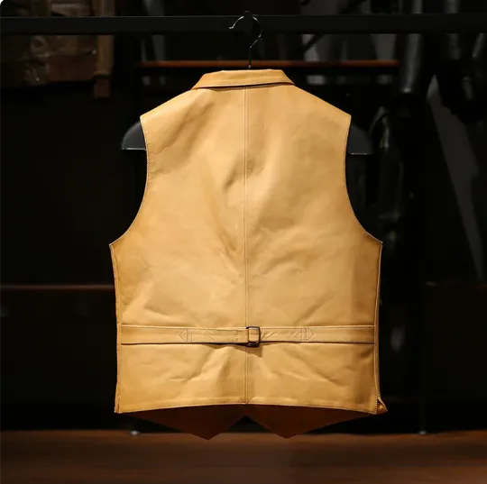 Men's Motorcycle Biker Slim Fit Leather Vest: Youth Short Sleeveless Jacket - Image 3