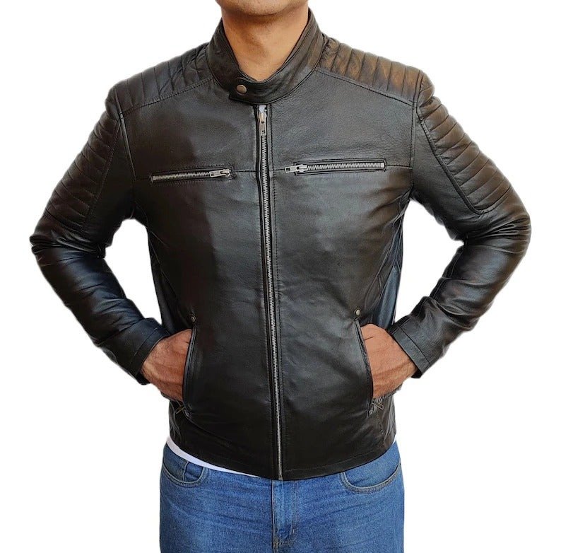 Men's Handmade Slim Fit Lambskin Leather Jacket - Image 3